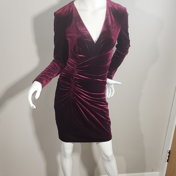 Vince Camuto Rich Burgundy Velvet Long Sleeve Dress - Picture 2 of 11
